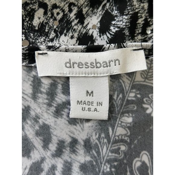 Dressbarn Women's Paisley Print Pullover Embellished Top in White/Black - Sz M - Picture 5 of 6